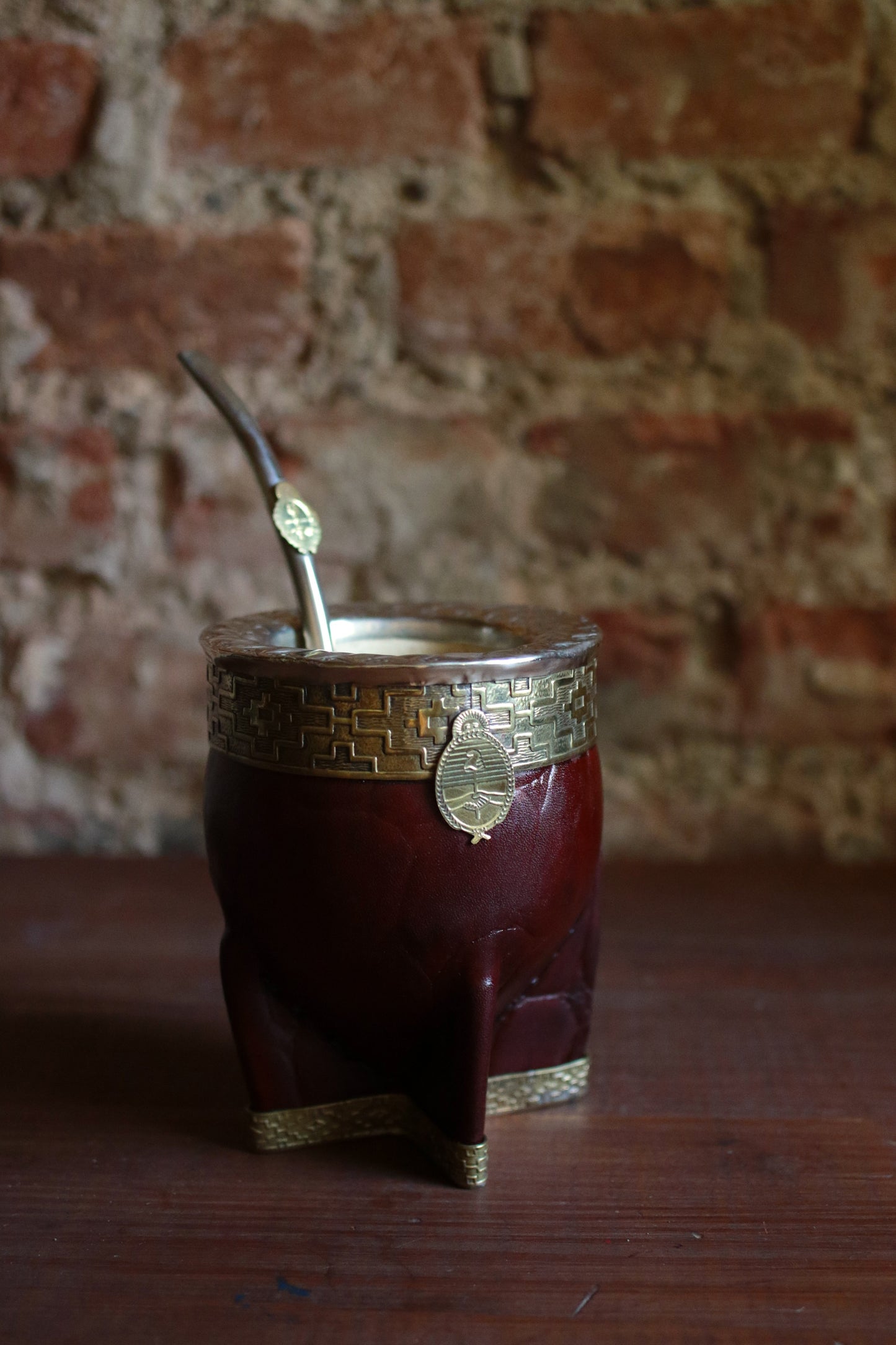 Mate Imperial de Cuero y Bronce con Bombilla