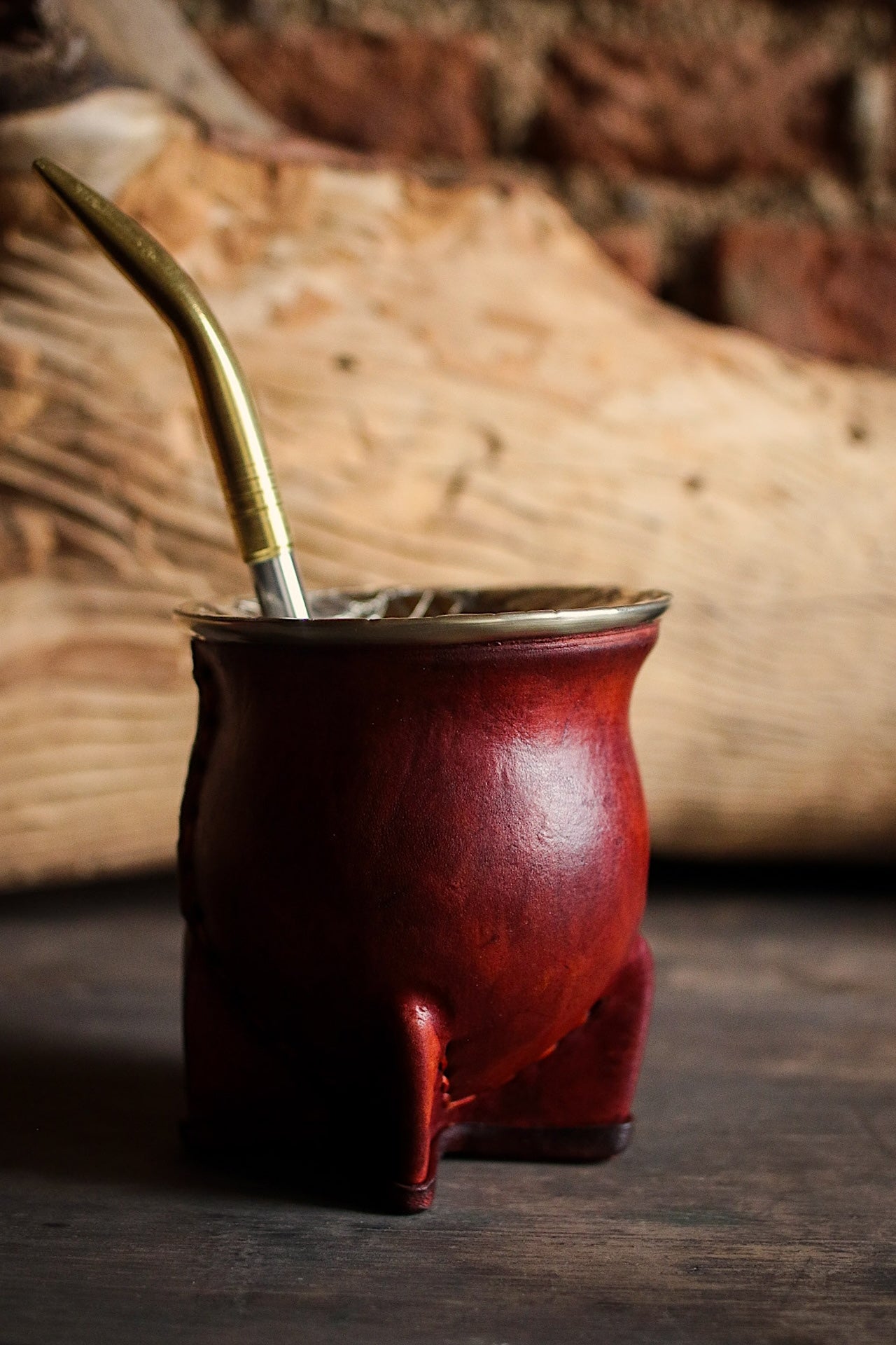 Mate de Cuero y Alpaca con Bombilla