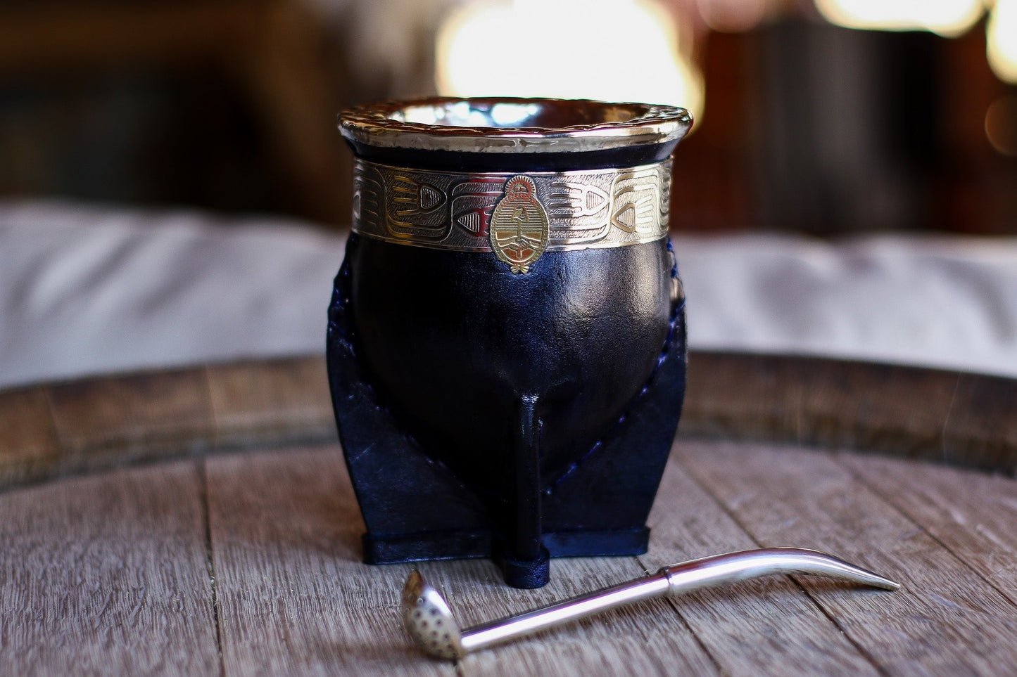 Mate Imperial Cuero y Alpaca con Escudo Nacional Bronce