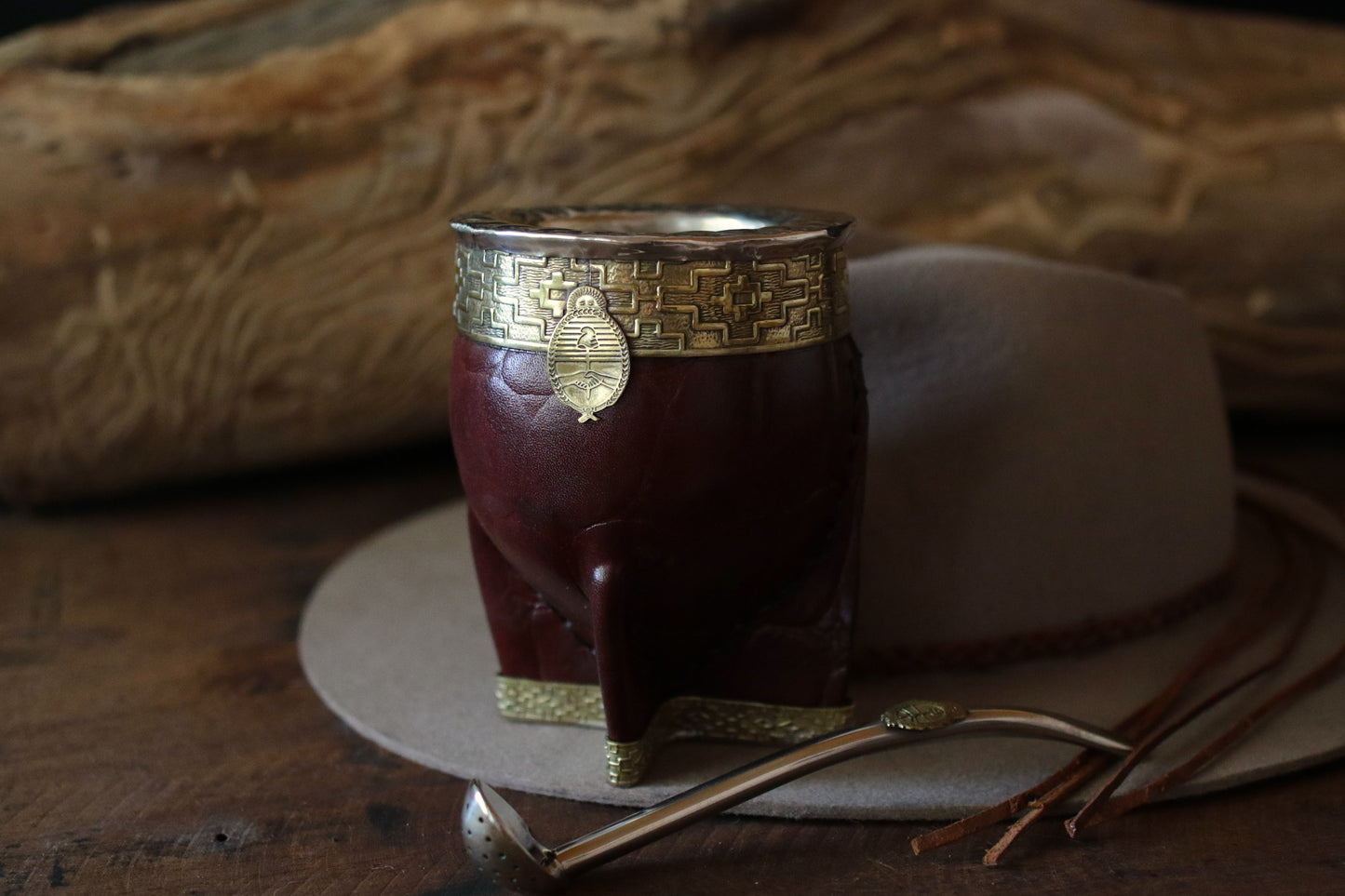 Mate Imperial de Cuero y Bronce con Bombilla