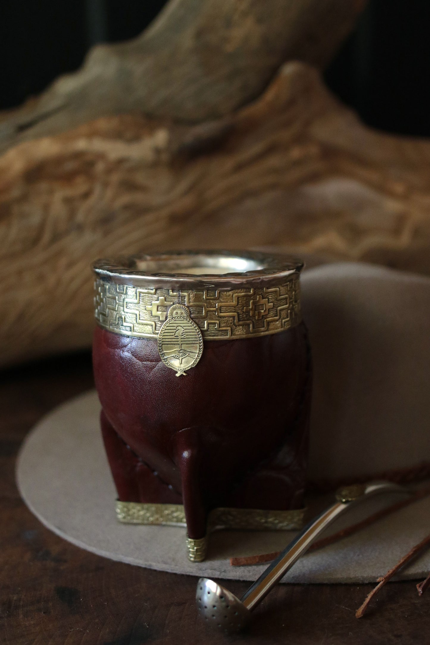 Mate Imperial de Cuero y Bronce con Bombilla