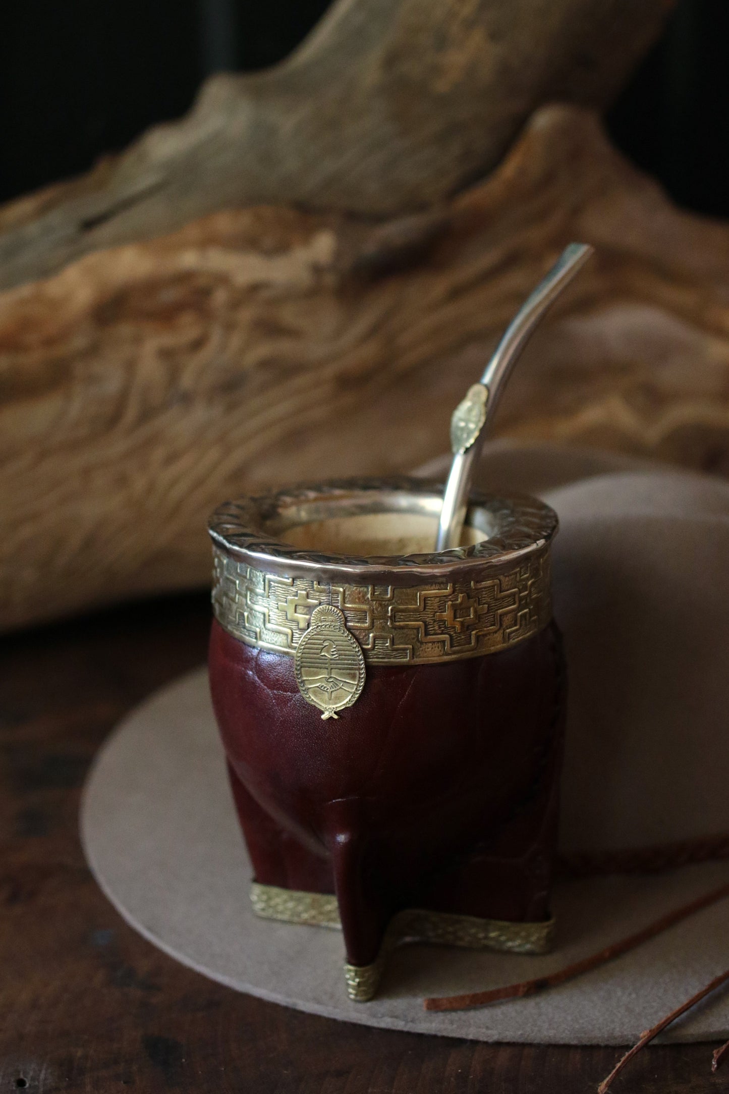 Mate Imperial de Cuero y Bronce con Bombilla
