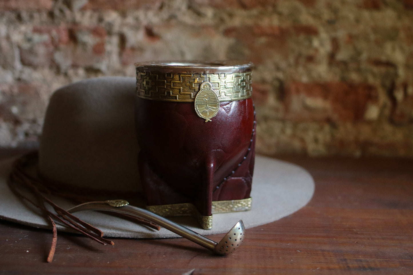 Mate Imperial de Cuero y Bronce con Bombilla