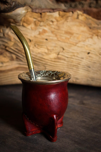 Mate de Cuero y Alpaca con Bombilla