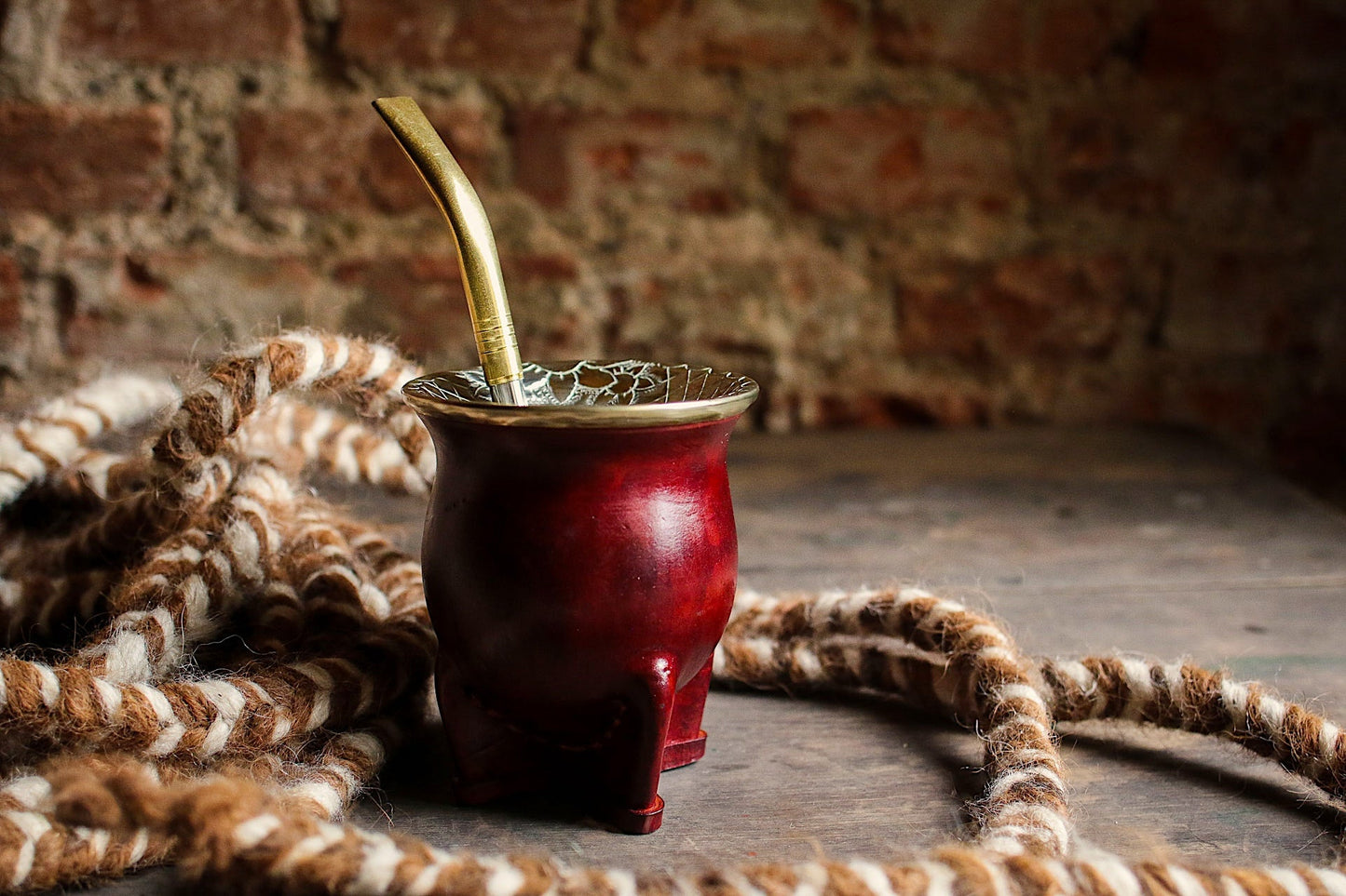 Mate de Cuero y Alpaca con Bombilla