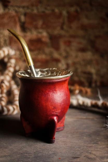 Mate de Cuero y Alpaca con Bombilla