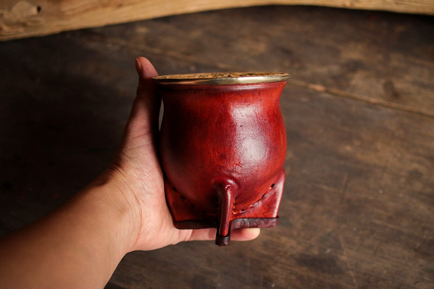 Mate de Cuero y Alpaca con Bombilla