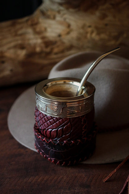 Mate criollo forrado en Cuero Natural y Bombilla