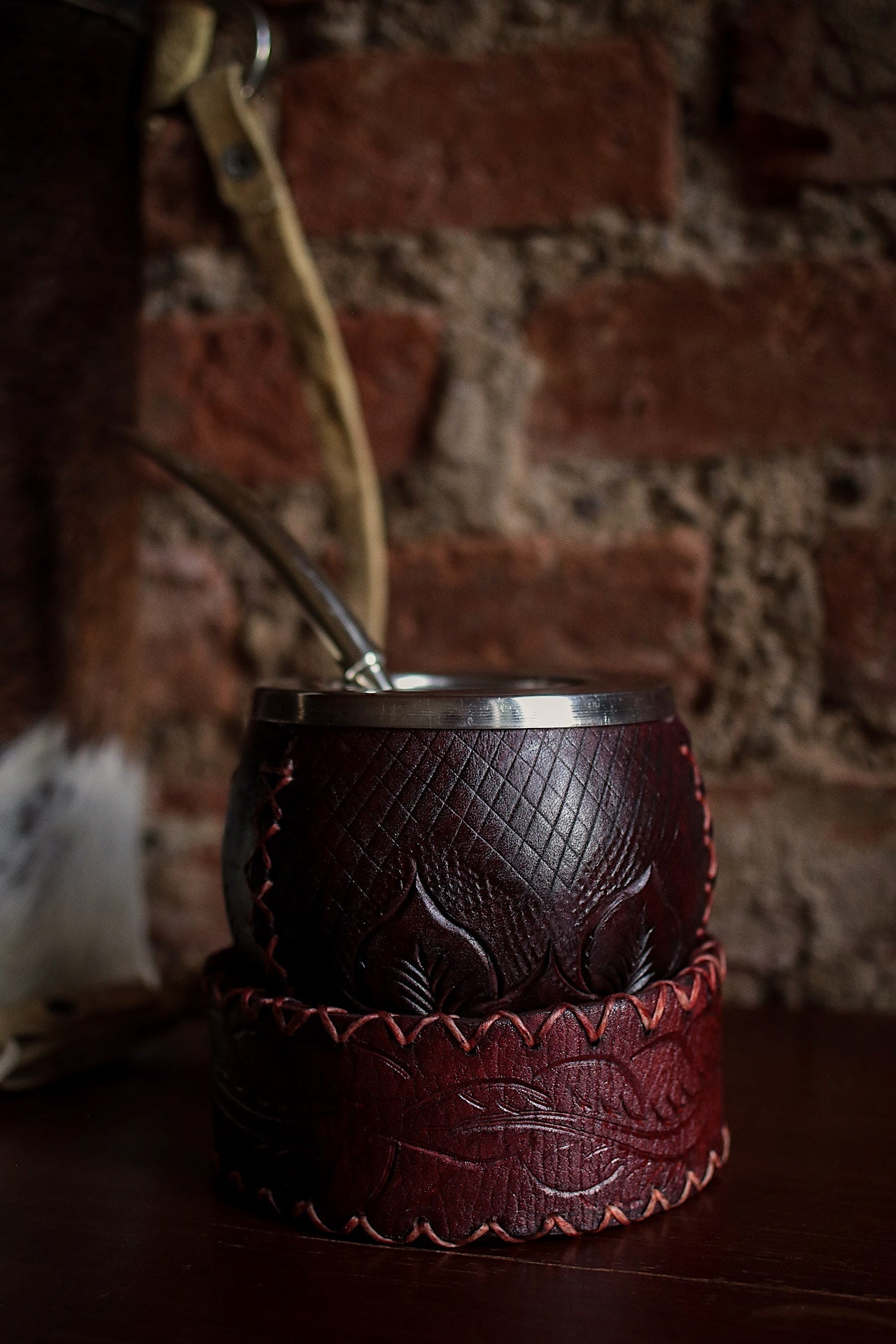 Mate criollo forrado en Cuero Natural y Bombilla