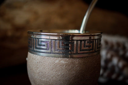 Mate de Cuero con Base de Alpaca y Bronce con Bombilla