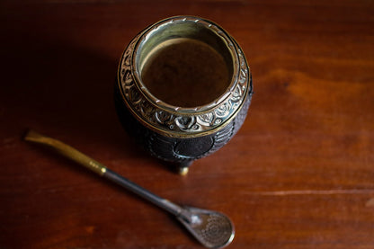 Mate de Cuero, Bronce y Alpaca con Bombillón