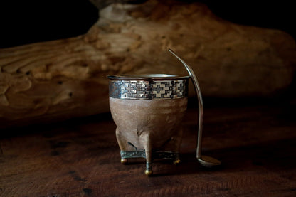 Mate de Cuero con Base de Alpaca y Bronce con Bombilla