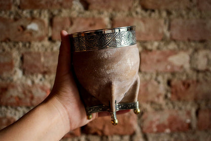 Mate de Cuero con Base de Alpaca y Bronce con Bombilla
