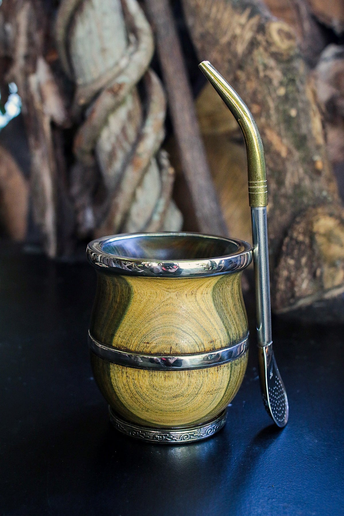 Mate de Palo Santo y Alpaca con Bombillon
