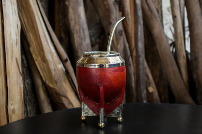 Mate de Cuero y Alpaca con Bombilla